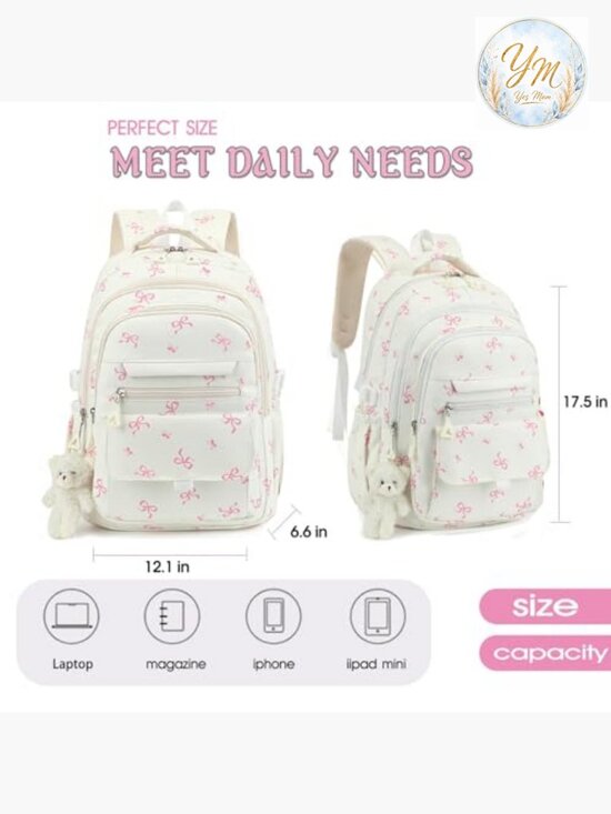 Cute Aesthetic Backpack for College High School, Water Resistant, 8 Pockets, main image 5